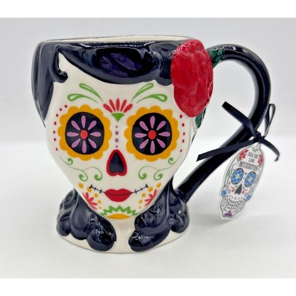 Blue Sky Clayworks Coffee Mug Halloween Day of the Dead Sugar Skull NWT 20oz - Picture 1 of 16